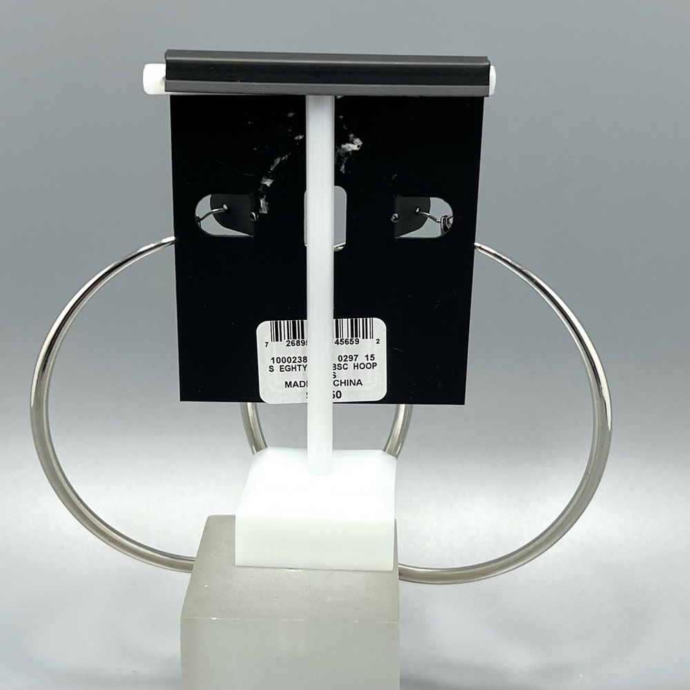 INC International Concepts Large Silver Tone Hoop Earrings - Picture 2 of 5